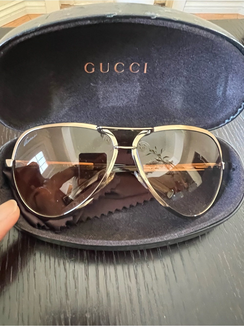 Gucci Men's Aviator Sunglasses with Brown Gradient Lenses and Gold Frame